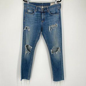 Rag & Bone Dre Capri Mid Rise Distressed Slim Boyfriend Jeans Blue Women Size 27